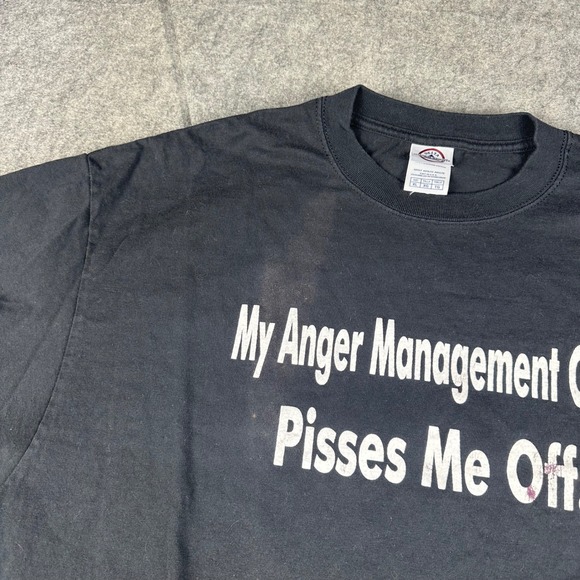 Vintage Mens Funny Tee Shirt Anger Management Class Pisses Me Off Size XL Black - Picture 4 of 6